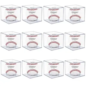 12 Pack UV Protected Acrylic Boxes for Display,Clear Display Case Baseball Cube Memorabilia Showcase Autograph Ball Protector