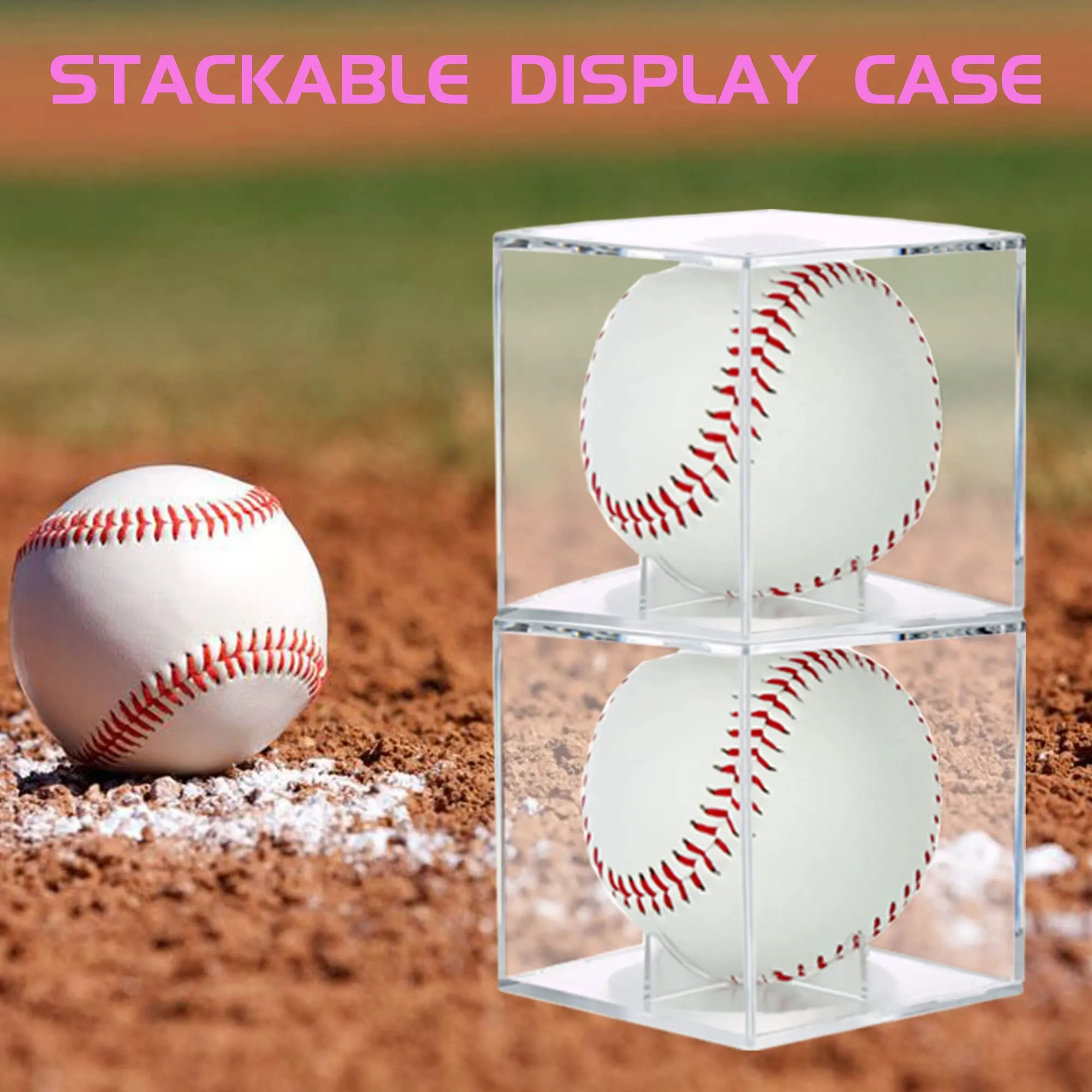 2 Pack Baseball Display Case, Baseball Box with UV Protected,Acrylic Baseball Boxes for Display,Baseball Cube Memorabilia Display Protector,Official Baseball Autograph Display Case