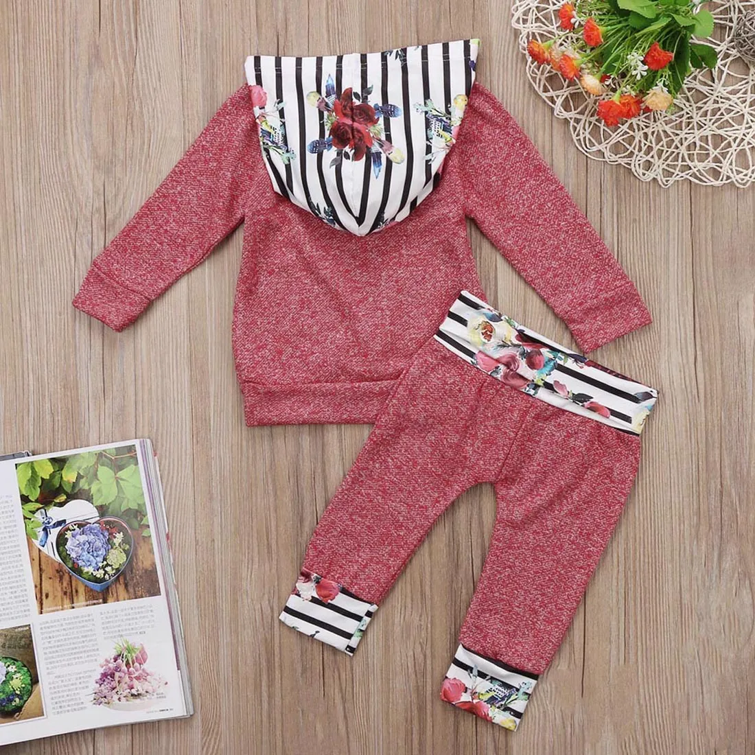 2Pcs Toddler Baby Kids Boys & Girls Long Sleeve Plaid Patchwork Hooded Tops Pants Outfits 0-5T