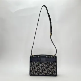 30 Montaigne Medium Navy Shoulder Bag in Jacquard, Gold hardware