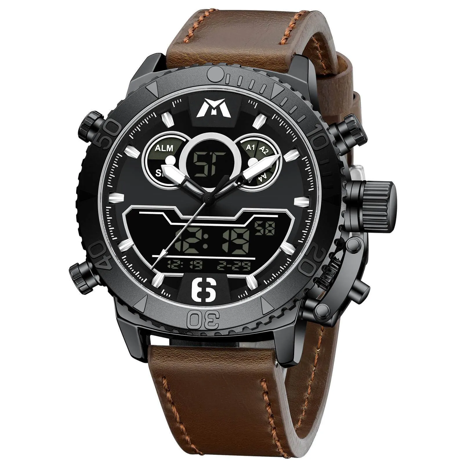 Analog Digital Watch | Leather Band | 8269M