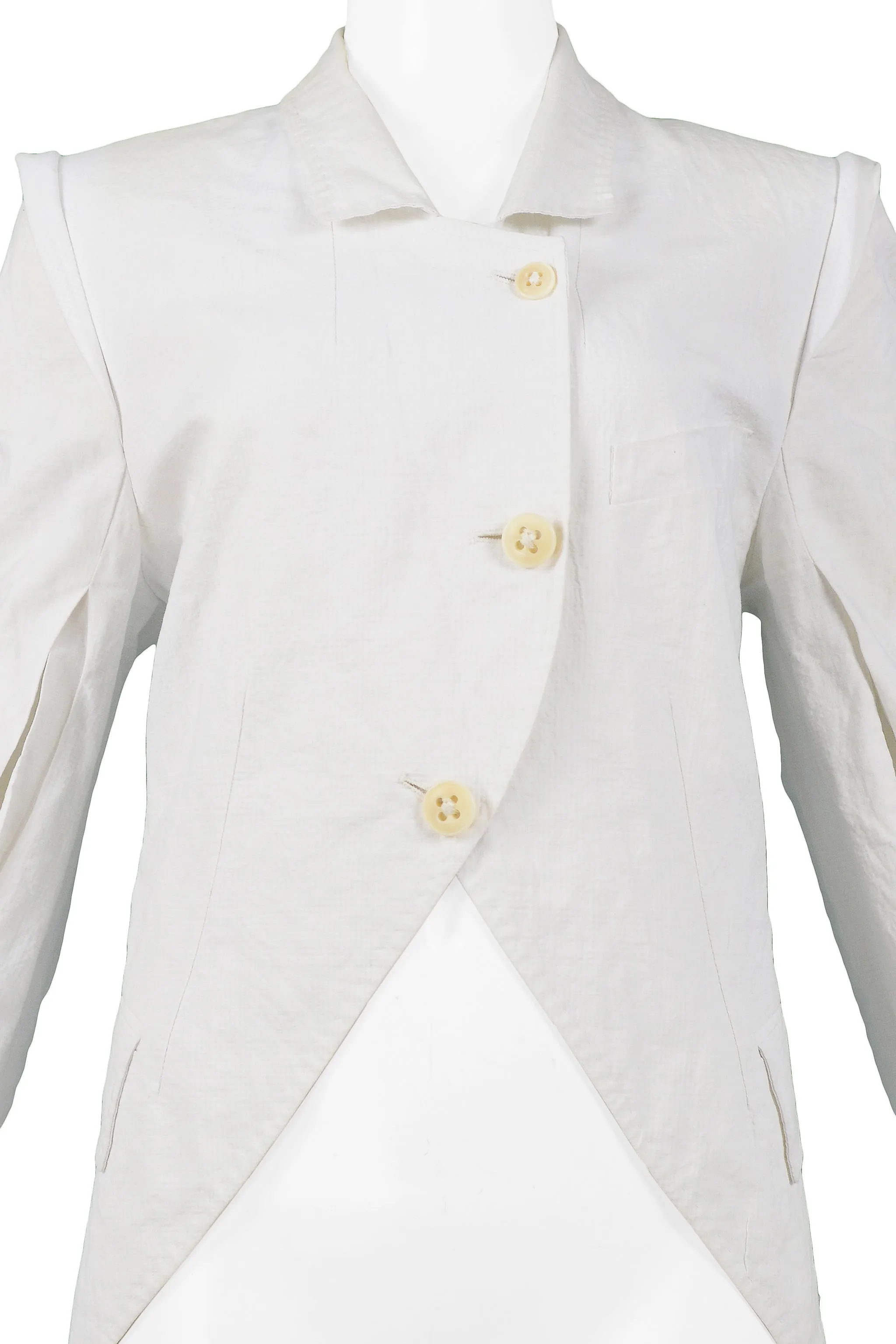 ANN DEMEULEMEESTER WHITE COTTON SLIT SLEEVE JACKET