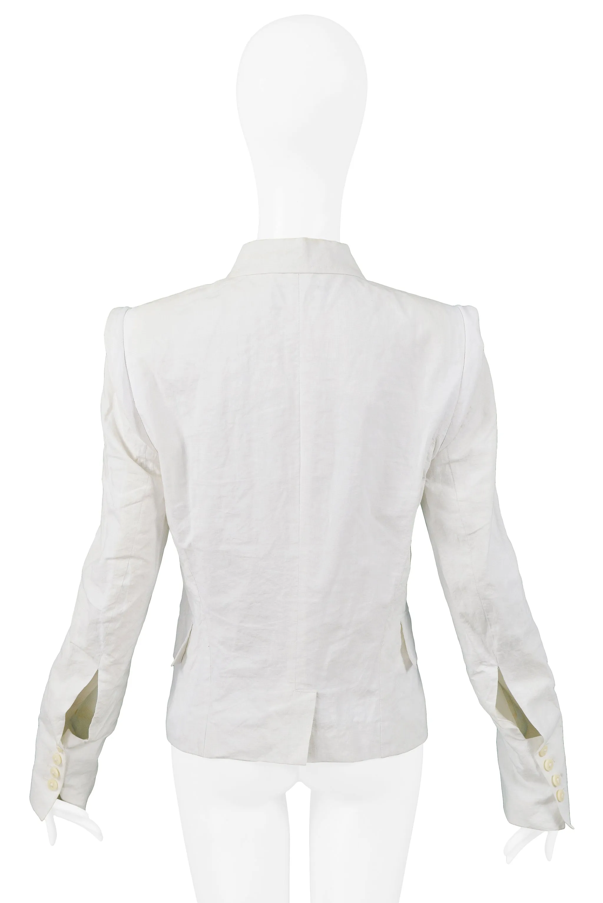 ANN DEMEULEMEESTER WHITE COTTON SLIT SLEEVE JACKET