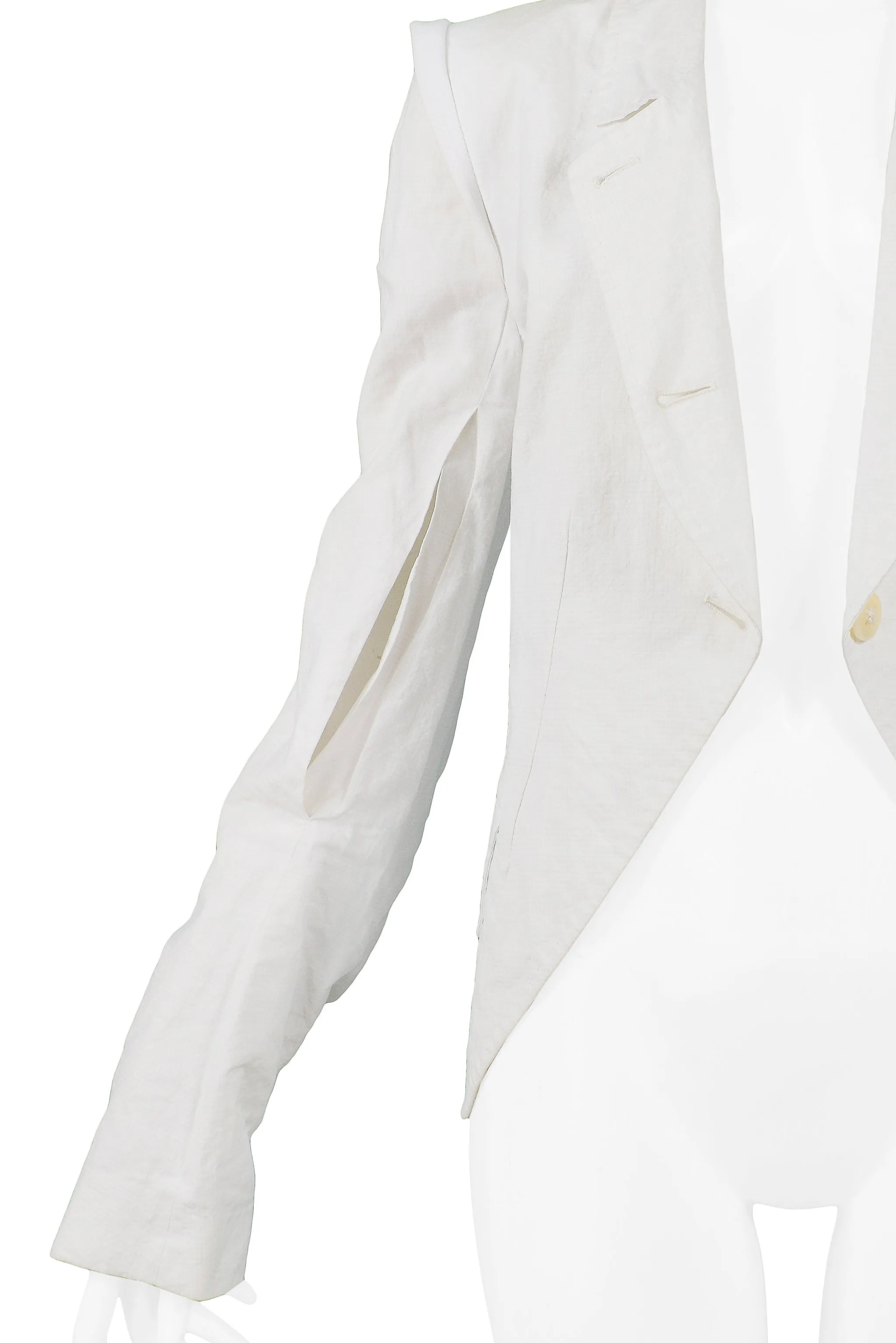 ANN DEMEULEMEESTER WHITE COTTON SLIT SLEEVE JACKET