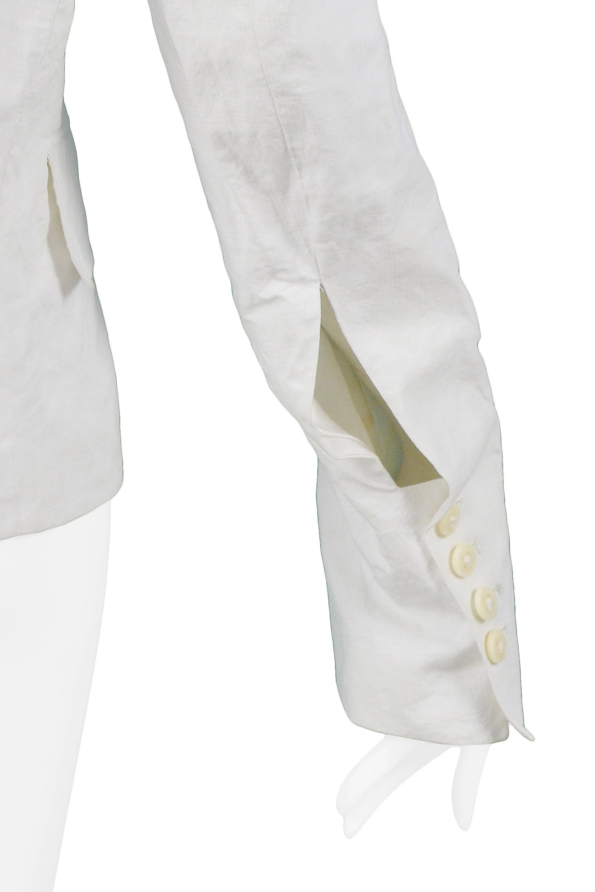 ANN DEMEULEMEESTER WHITE COTTON SLIT SLEEVE JACKET