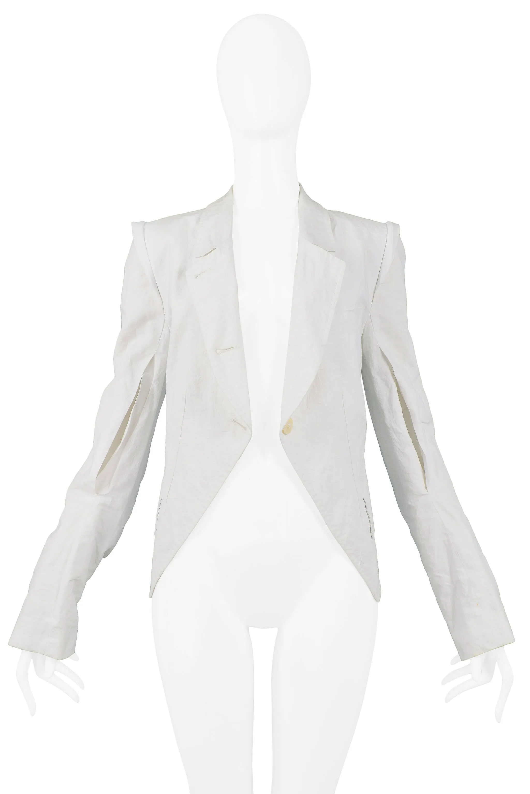 ANN DEMEULEMEESTER WHITE COTTON SLIT SLEEVE JACKET