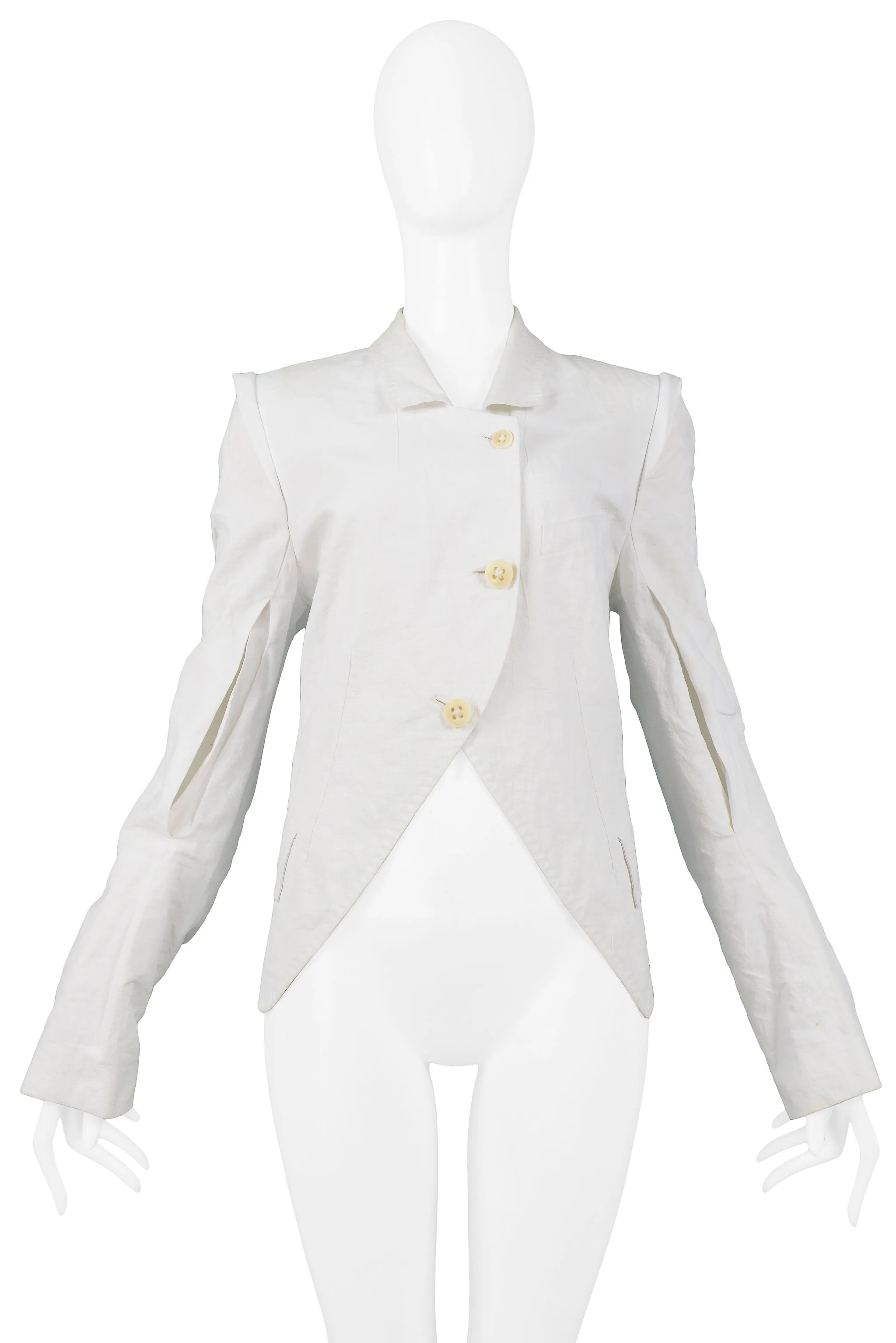 ANN DEMEULEMEESTER WHITE COTTON SLIT SLEEVE JACKET