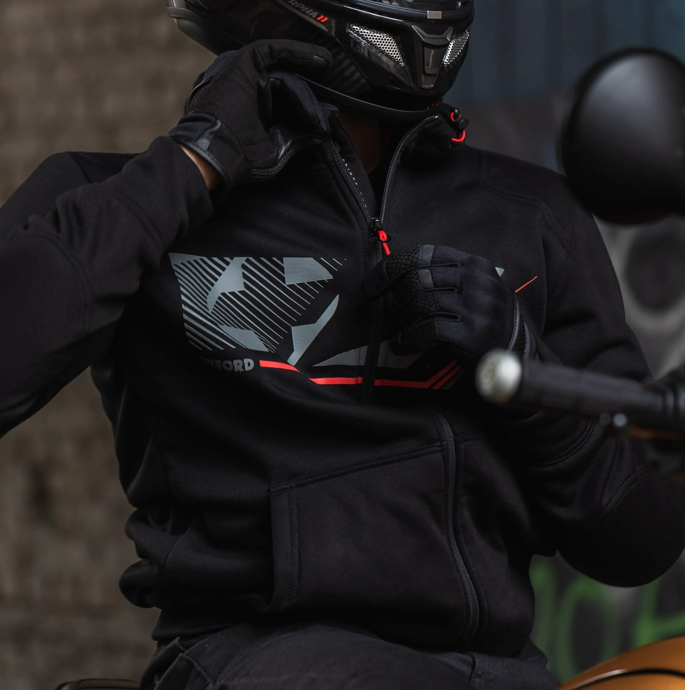 Aramid Lined Biker Riding Black Sports Super Hoodie by Oxford