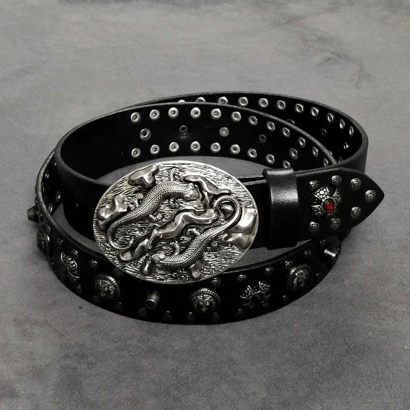 Badass Mens Leather Lizard Rivet Rock Punk Belt Motorcycle Belt Leather Belt For Men