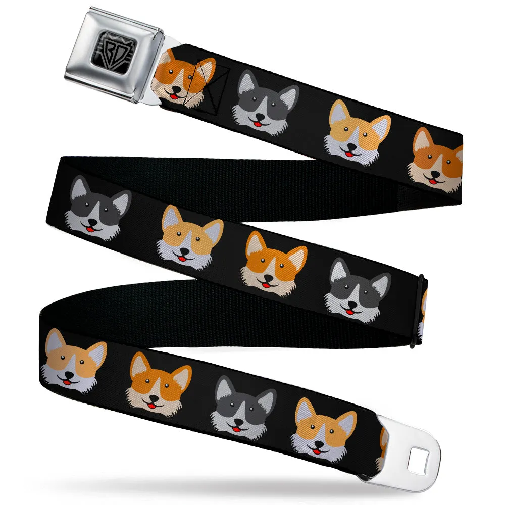 BD Wings Logo CLOSE-UP Black/Silver Seatbelt Belt - Corgi 3-Faces Black Webbing