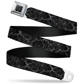 BD Wings Logo CLOSE-UP Black/Silver Seatbelt Belt - Marble Black/Charcoal Gray Webbing