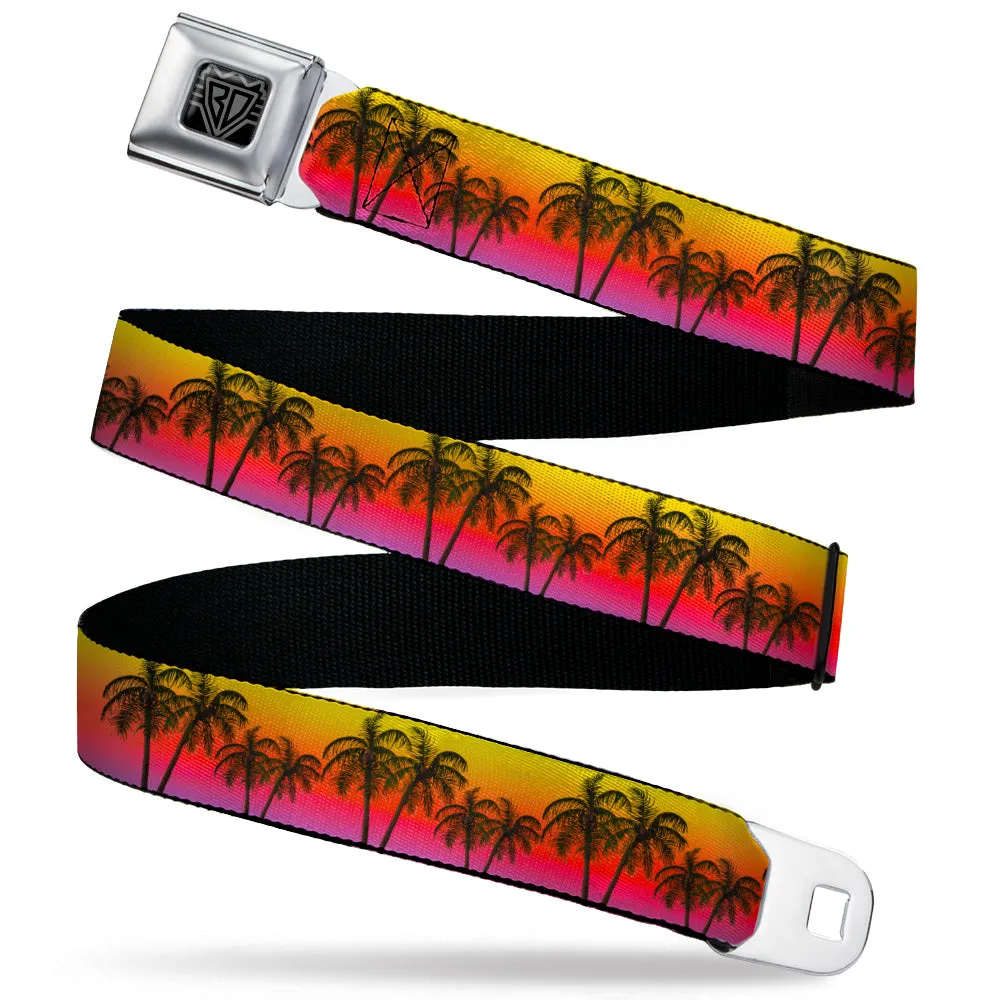 BD Wings Logo CLOSE-UP Black/Silver Seatbelt Belt - Palm Trees Sunset Fade/Black Webbing