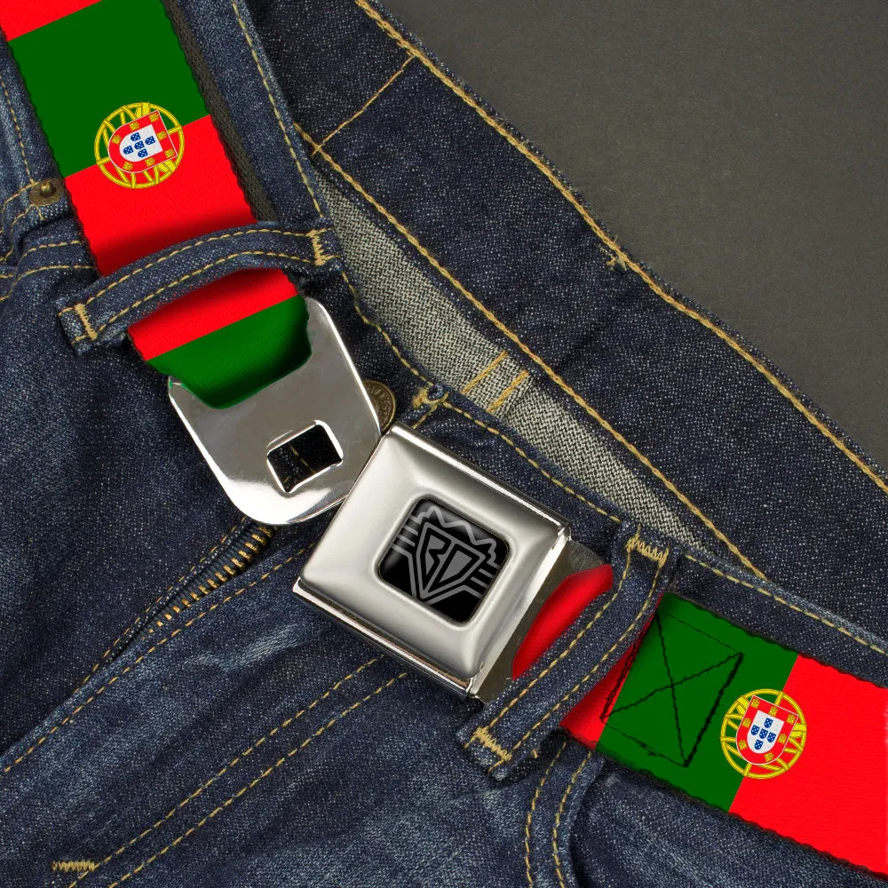 BD Wings Logo CLOSE-UP Black/Silver Seatbelt Belt - Portugal Flag Green/Red Webbing