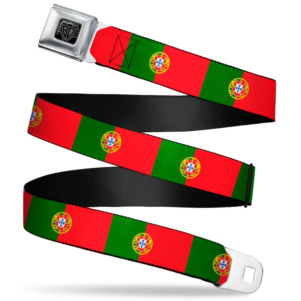 BD Wings Logo CLOSE-UP Black/Silver Seatbelt Belt - Portugal Flag Green/Red Webbing