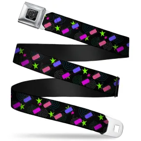 BD Wings Logo CLOSE-UP Full Color Black Silver Seatbelt Belt - 3-D Glasses w/Stars Multi Color Webbing