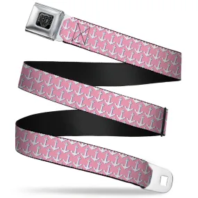 BD Wings Logo CLOSE-UP Full Color Black Silver Seatbelt Belt - Anchor2 Monogram Baby Pink/Baby Blue/White Webbing