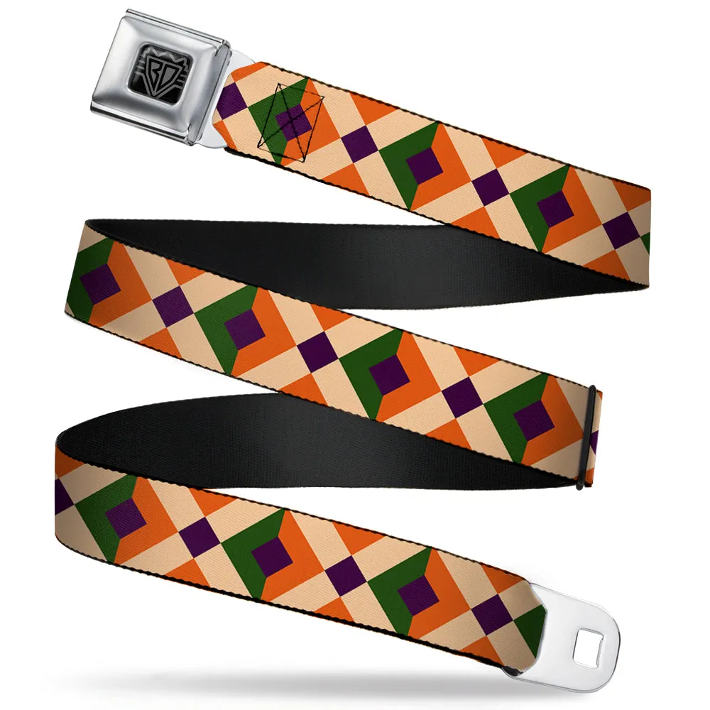 BD Wings Logo CLOSE-UP Full Color Black Silver Seatbelt Belt - Aztec16 Oranges/Green/Purple Webbing