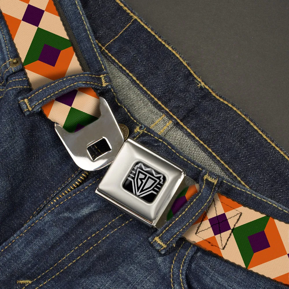 BD Wings Logo CLOSE-UP Full Color Black Silver Seatbelt Belt - Aztec16 Oranges/Green/Purple Webbing