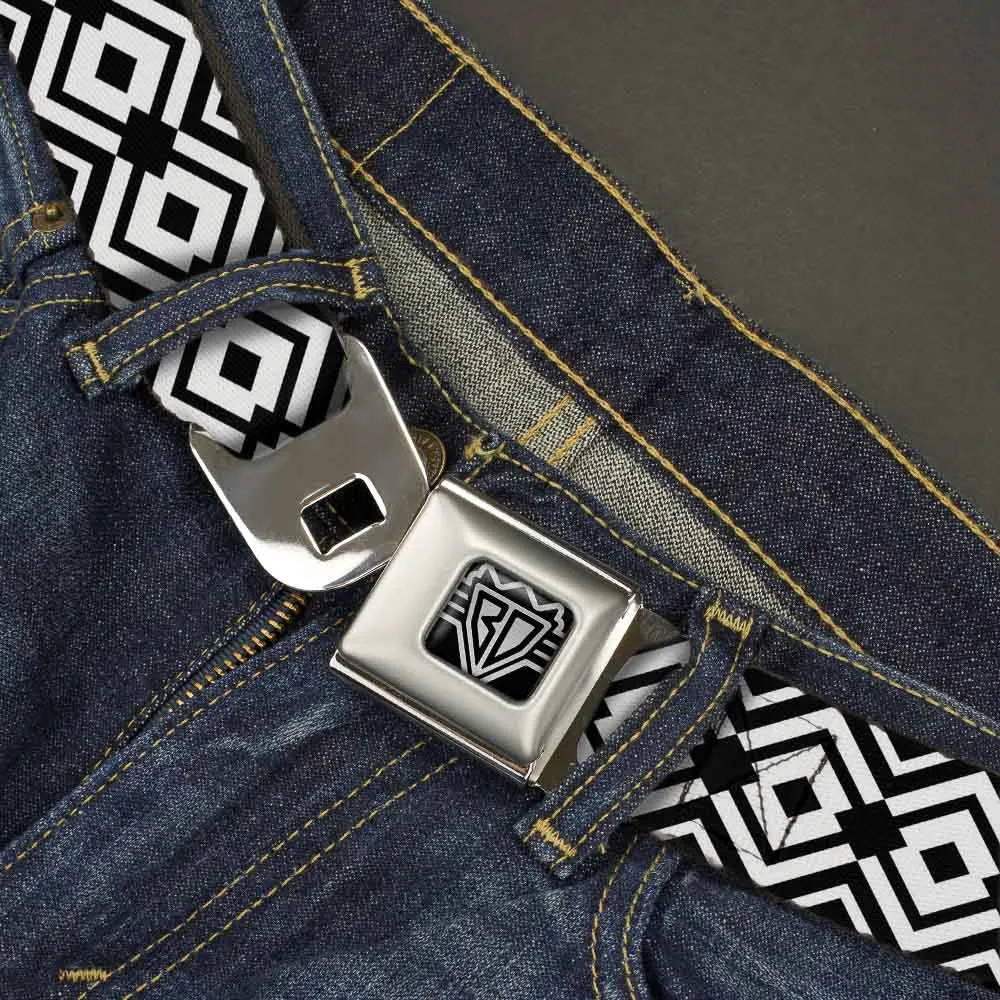 BD Wings Logo CLOSE-UP Full Color Black Silver Seatbelt Belt - Aztec2 White/Black Webbing