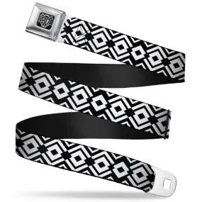 BD Wings Logo CLOSE-UP Full Color Black Silver Seatbelt Belt - Aztec2 White/Black Webbing