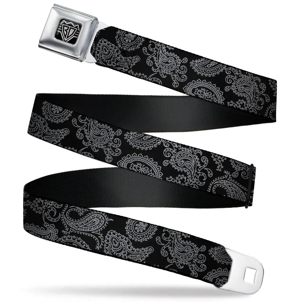 BD Wings Logo CLOSE-UP Full Color Black Silver Seatbelt Belt - Bandana Black/Gray Webbing