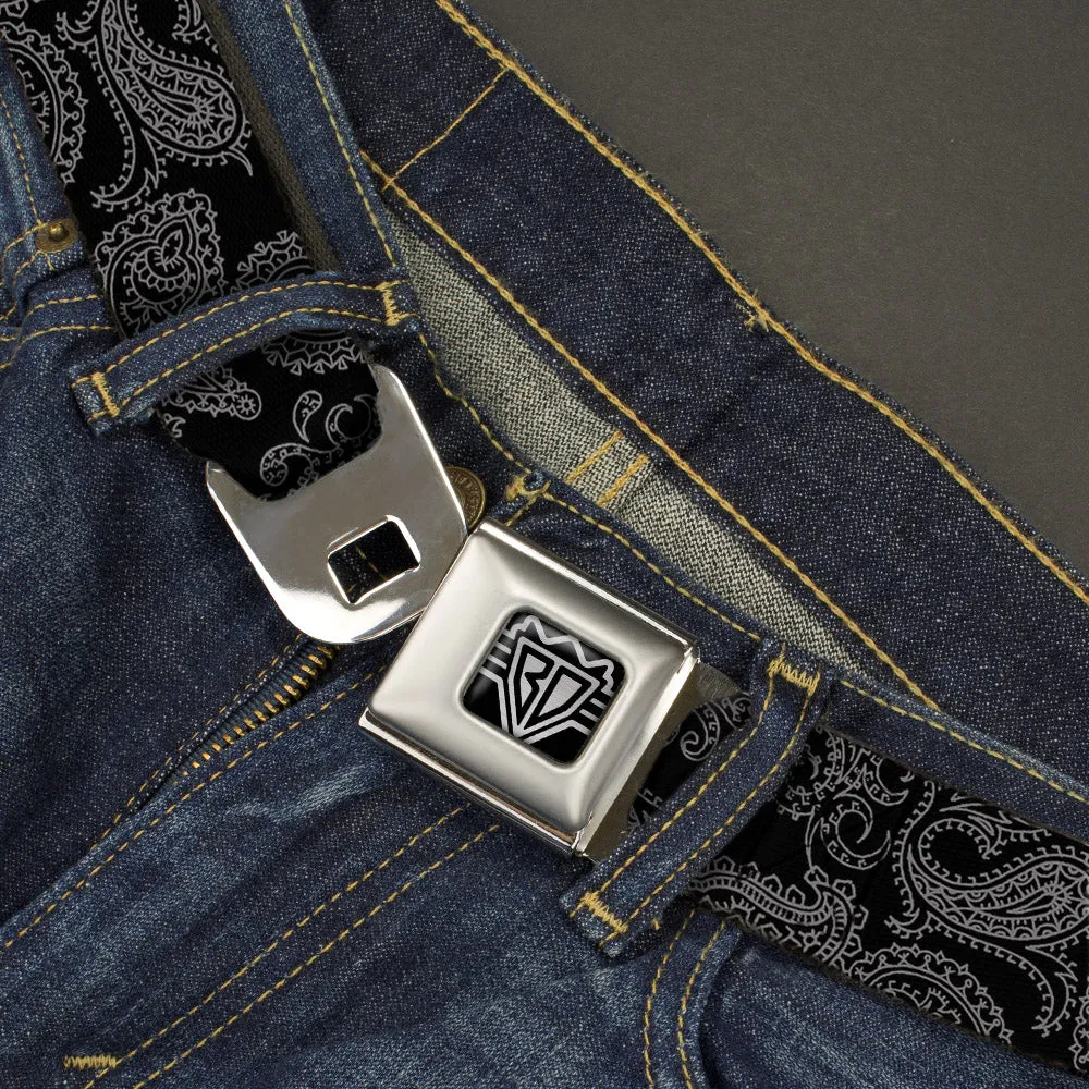 BD Wings Logo CLOSE-UP Full Color Black Silver Seatbelt Belt - Bandana Black/Gray Webbing