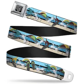 BD Wings Logo CLOSE-UP Full Color Black Silver Seatbelt Belt - Beach Scene 1 Webbing