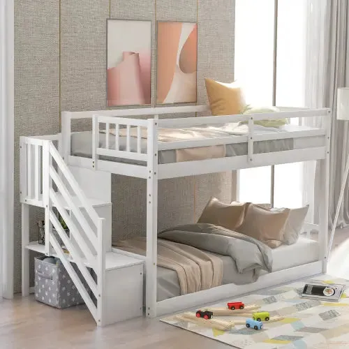 Bellemave® Twin Size Floor Bunk Bed with Ladder and Storage