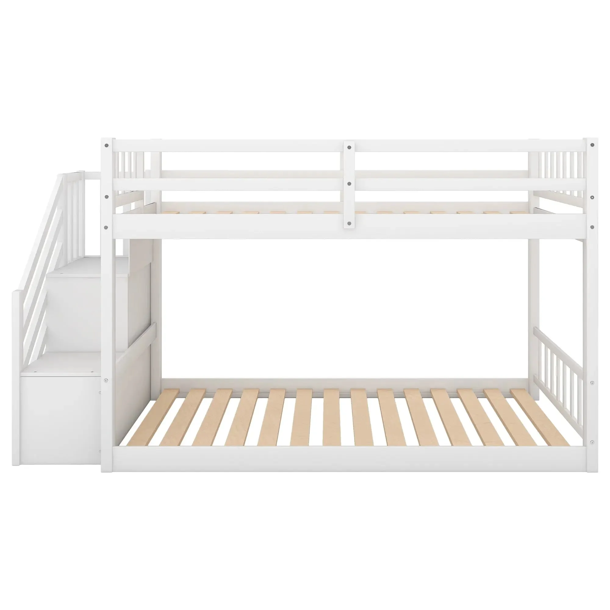 Bellemave® Twin Size Floor Bunk Bed with Ladder and Storage