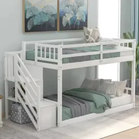 Bellemave® Twin Size Floor Bunk Bed with Ladder and Storage