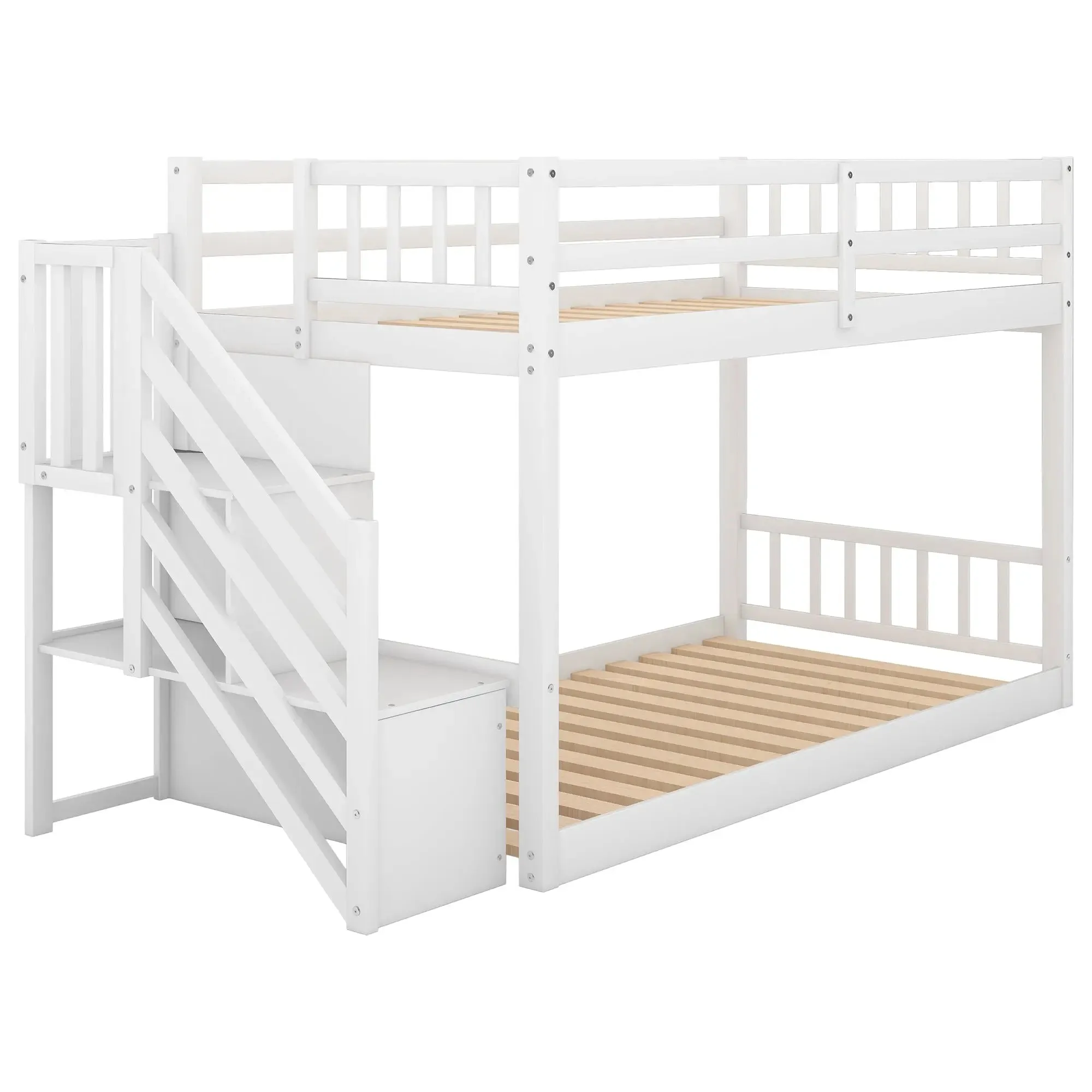 Bellemave® Twin Size Floor Bunk Bed with Ladder and Storage