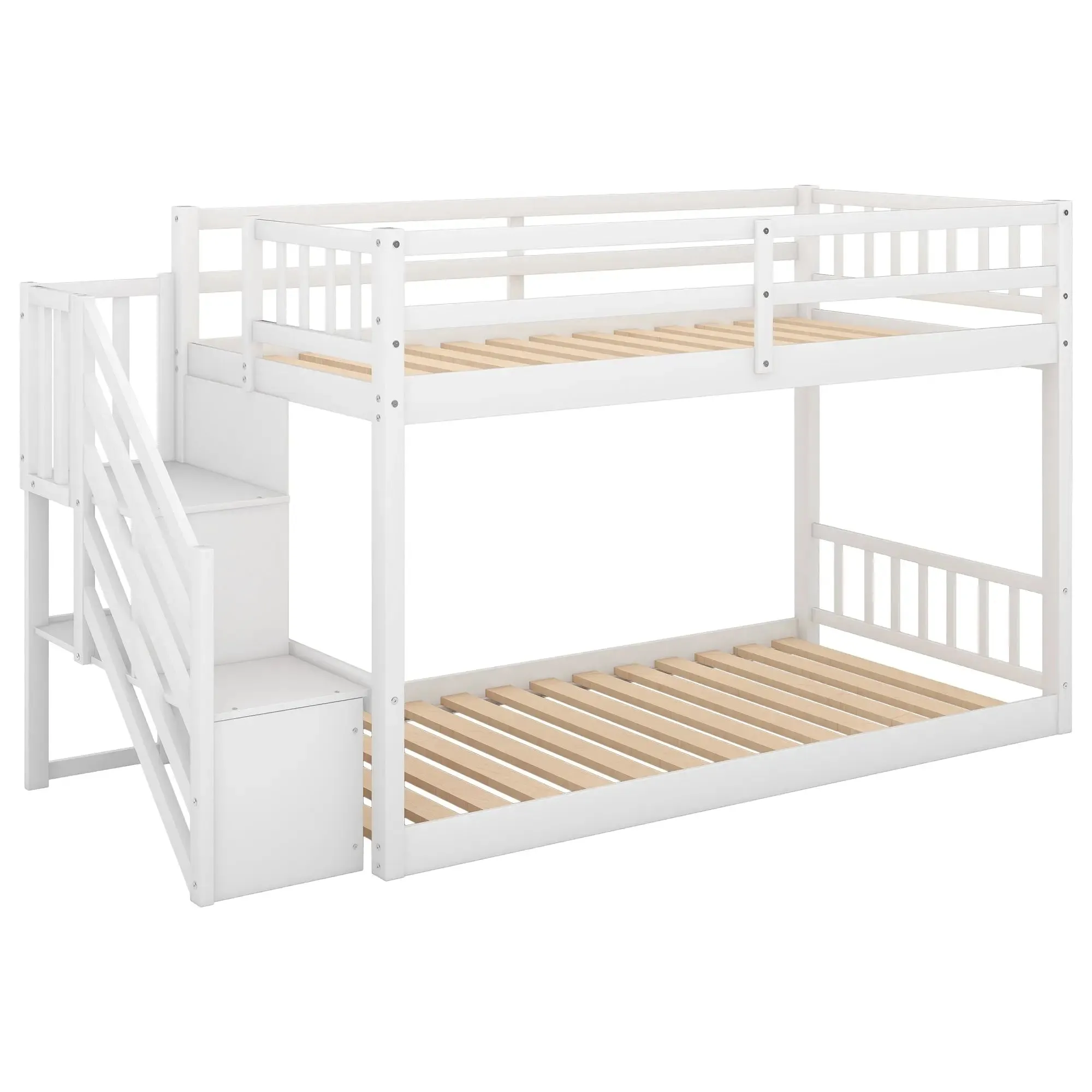 Bellemave® Twin Size Floor Bunk Bed with Ladder and Storage