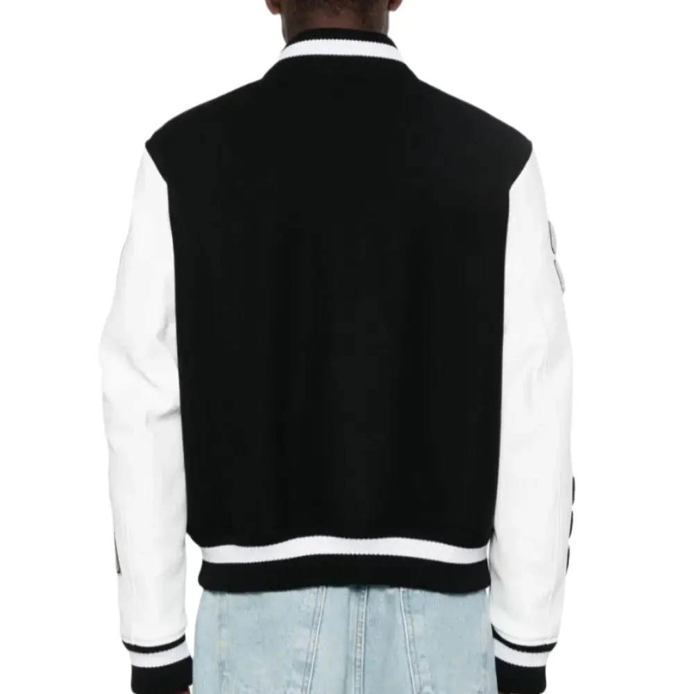 Black And White Embroidered Baseball Jacket