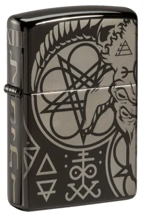 Black High Polish Zippo Lighter w/ Occult Design (fuel NOT included)