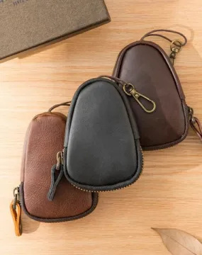 Black Leather Mens Small Car Key Wallet Brown Key Holder Coin Purse For Men