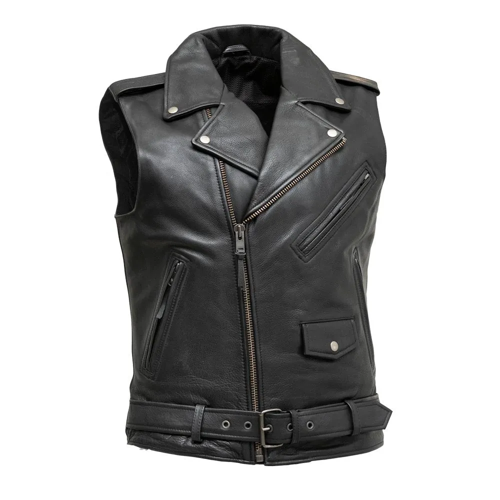 Black Leather "Rockin" Motorcycle Vest