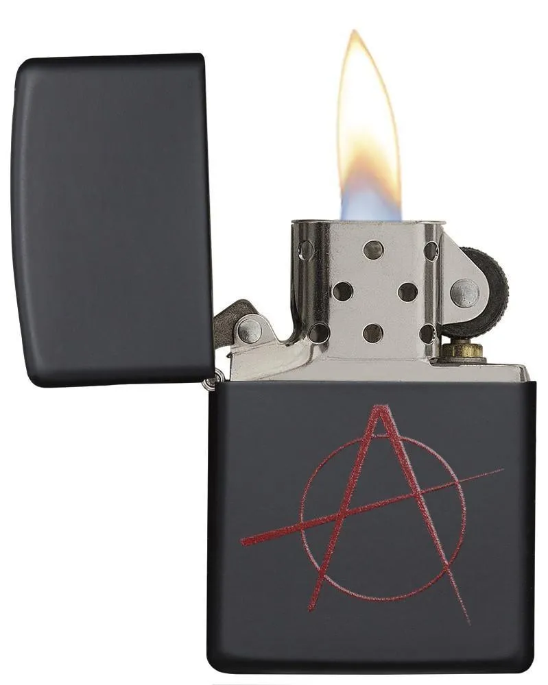 Black Matte Zippo Lighter w/ Red Anarchy Symbol Design (fuel NOT included)