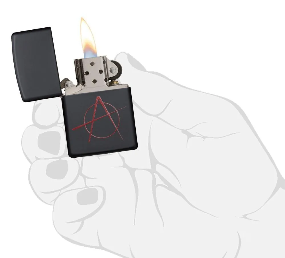 Black Matte Zippo Lighter w/ Red Anarchy Symbol Design (fuel NOT included)