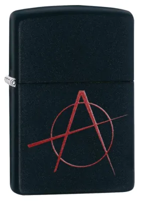 Black Matte Zippo Lighter w/ Red Anarchy Symbol Design (fuel NOT included)