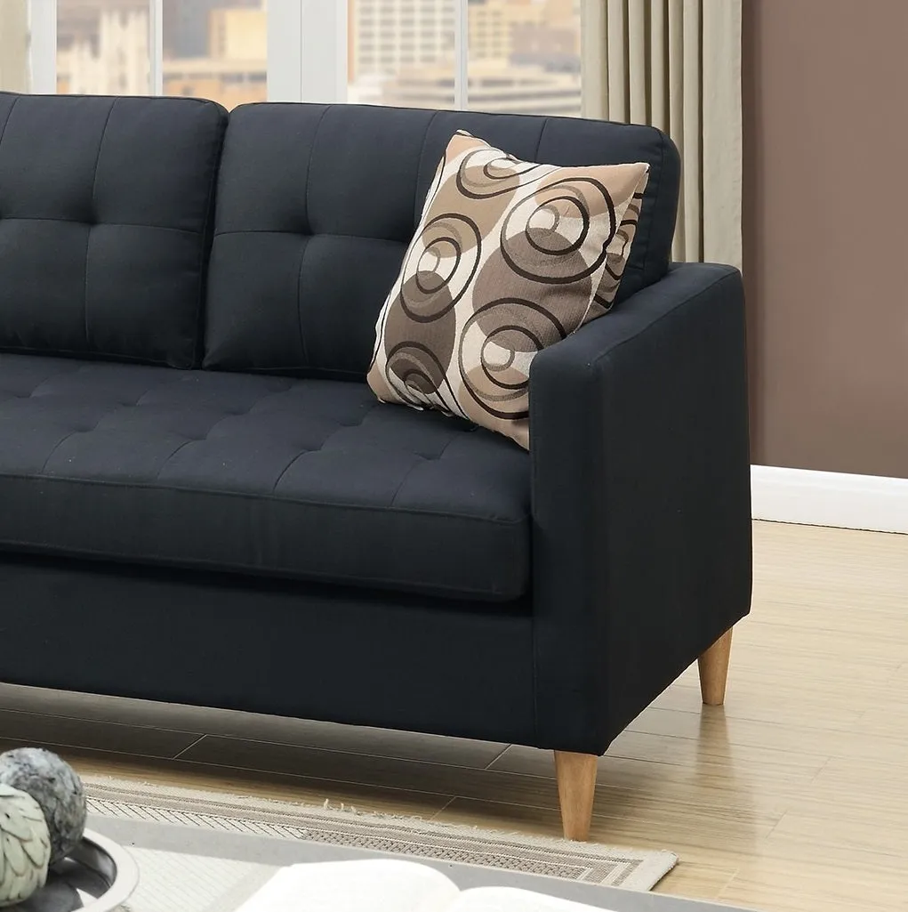 Black Polyfiber Sectional Sofa Living Room Furniture Reversible Chaise Couch Pillows Tufted Back Modular Sectionals