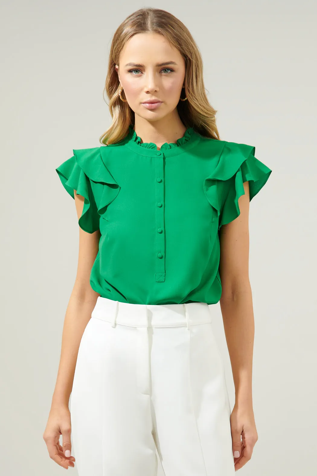 Brynn Flutter Sleeve Button Up Blouse