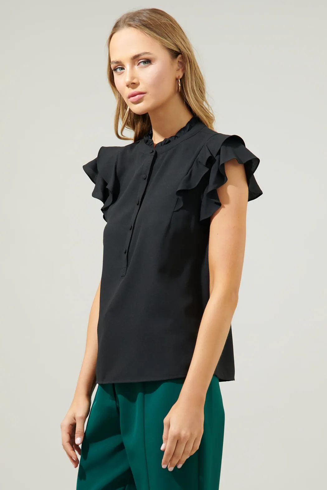 Brynn Flutter Sleeve Button Up Blouse