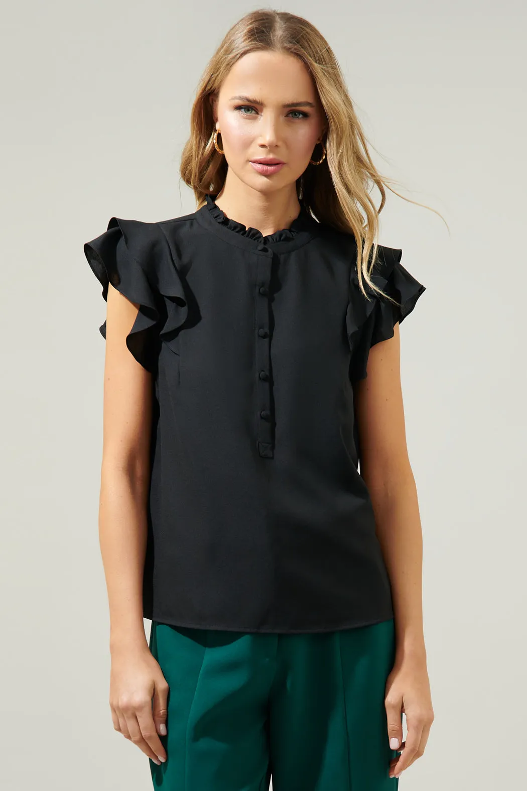 Brynn Flutter Sleeve Button Up Blouse