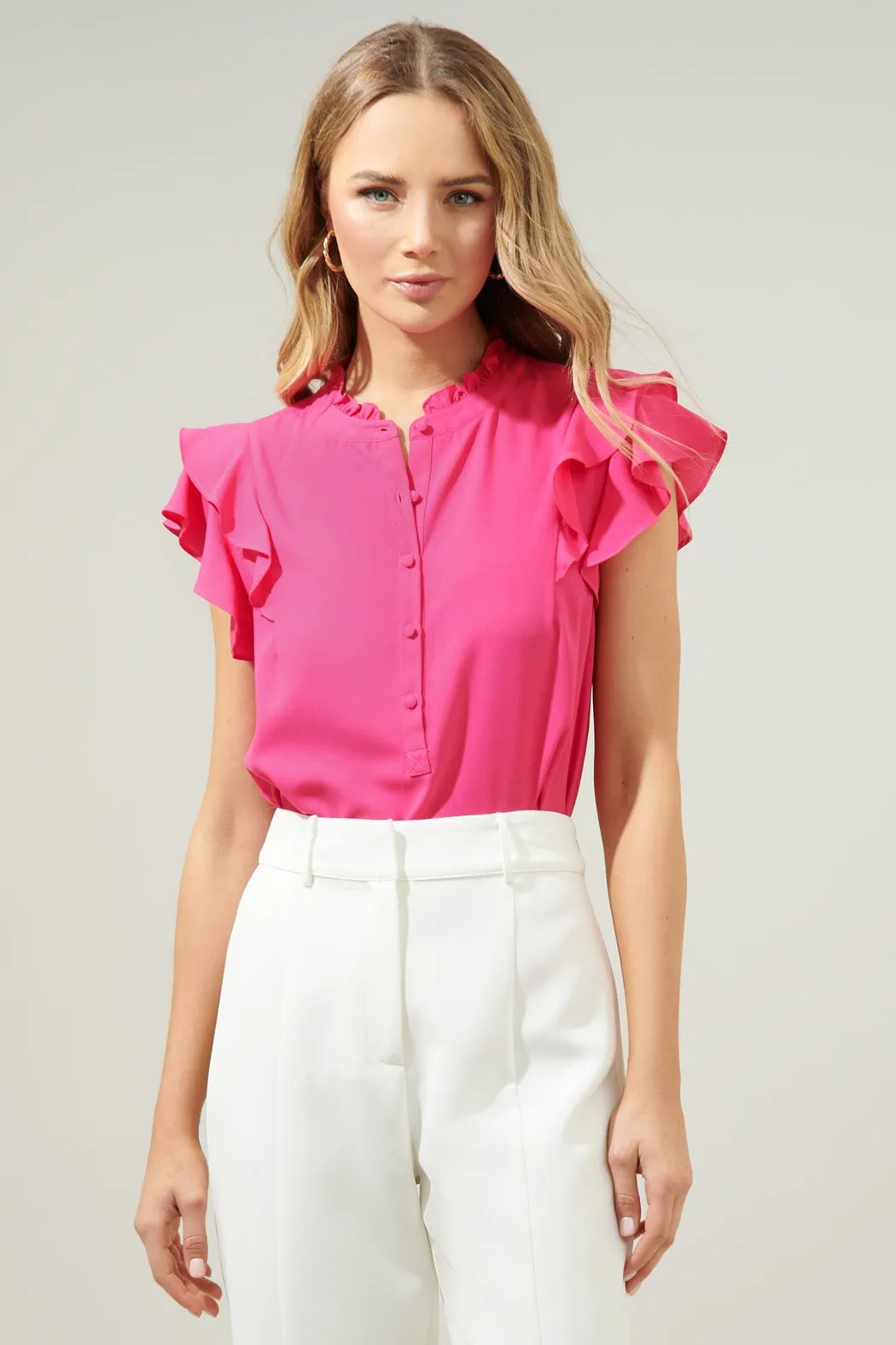 Brynn Flutter Sleeve Button Up Blouse