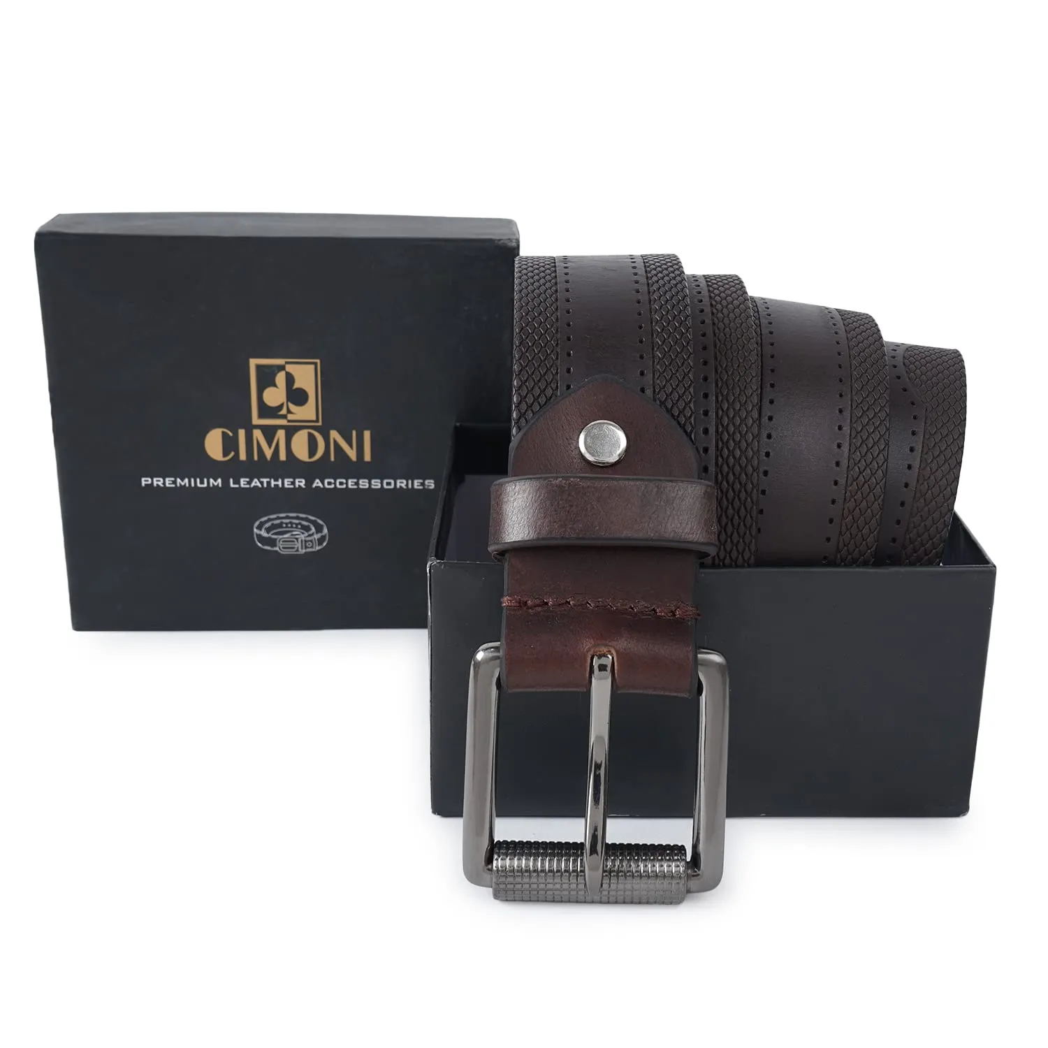 CIMONI Genuine Leather Classic Casual Formal/Office/College Dailyuse Belt For Men [Brown] ( 1 Year Gurantee)