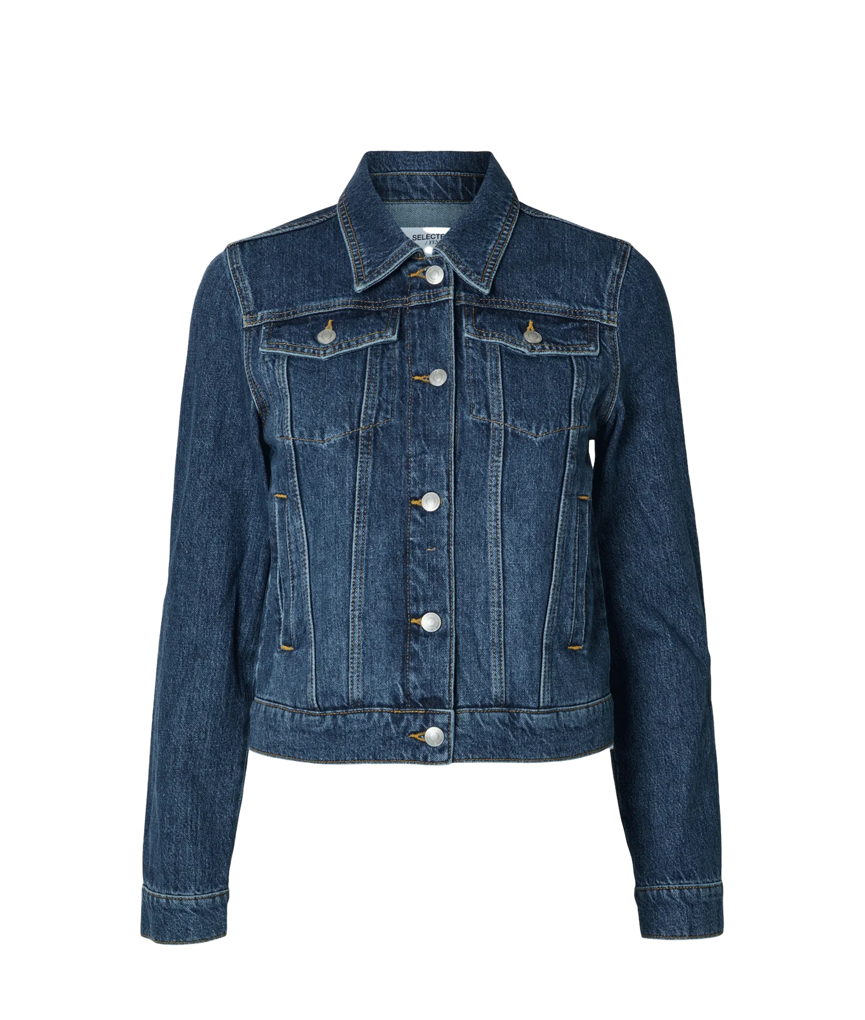 Clair Long Sleeve Mid Blue Denim Jacket - Bue