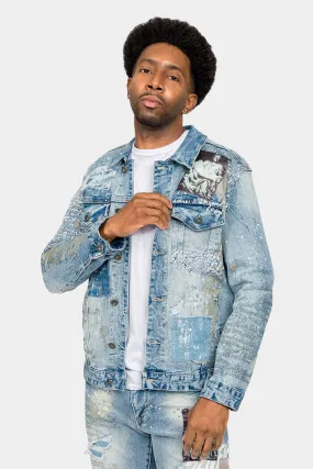 Collage Patch Faded Denim Jacket