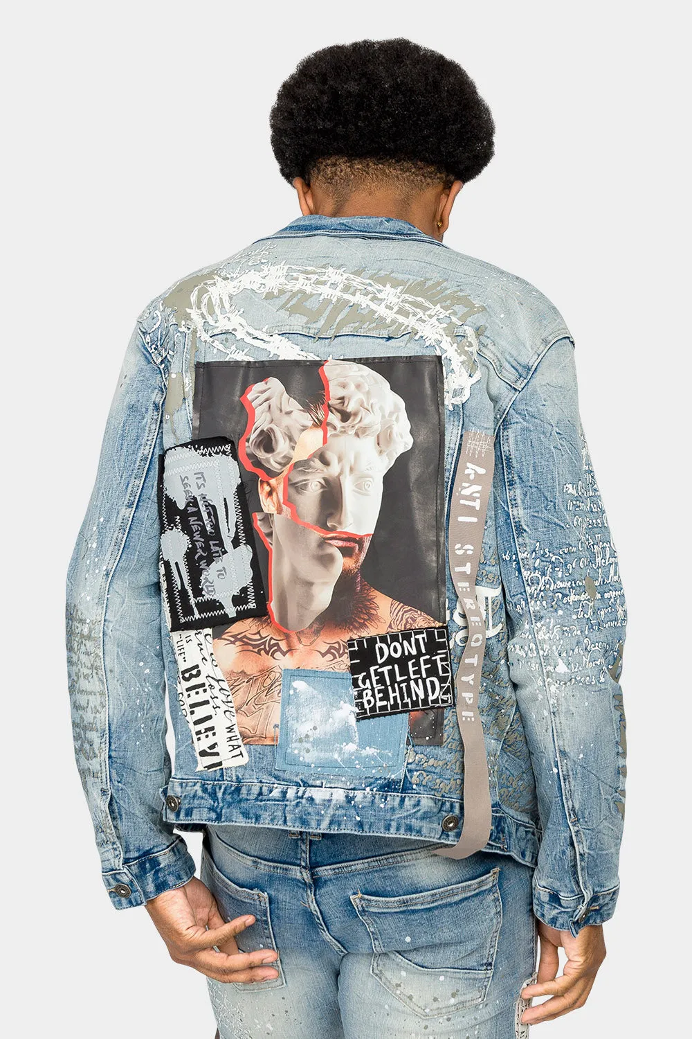 Collage Patch Faded Denim Jacket