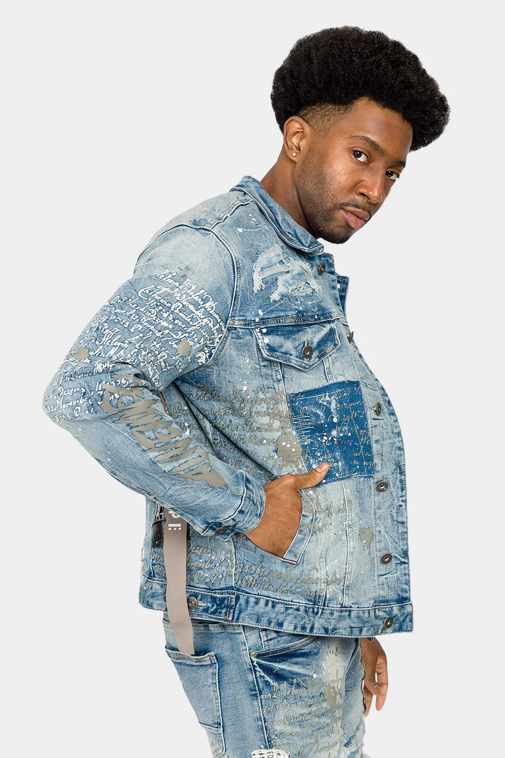 Collage Patch Faded Denim Jacket