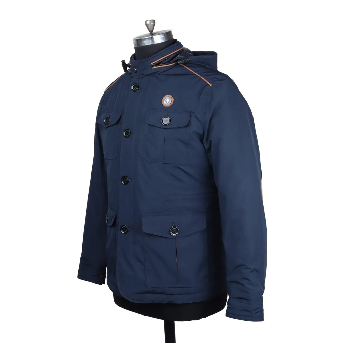 Concealed Zipper Hood Blue Puffer Jacket by Brune & Bareskin